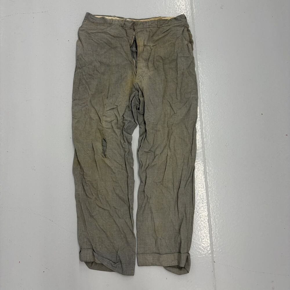 Vintage 50s Loeb's Green Distressed Rayon Trousers 33x28